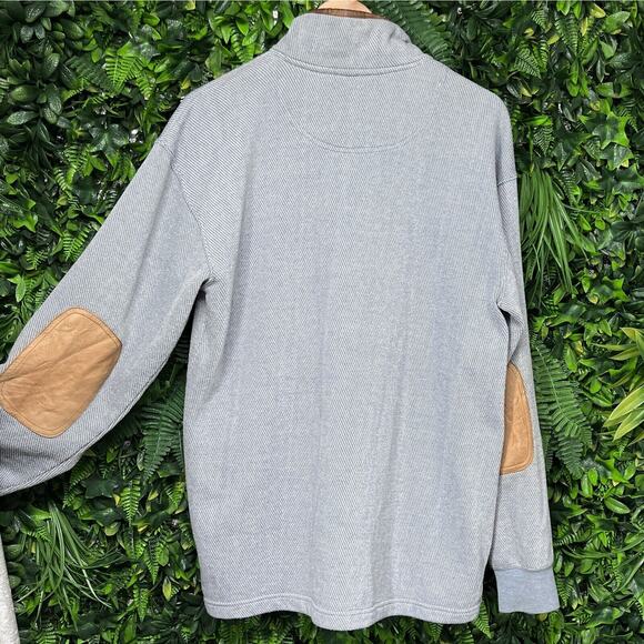 ORVIS Men Tweed Pull Over Medium Blue Sweater 1/4 Zip Leather Trim 2331 - Picture 10 of 11